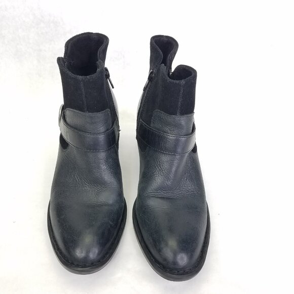 Born Korita Western Boot Women's 7.5 Black Leather Suede Zip Sides Buckle Heel - Picture 4 of 16